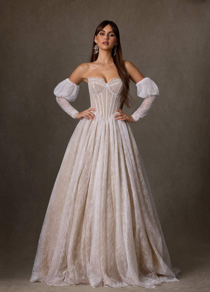elyessen  Diamond White A-Line Sweetheart Neckline Lace Dress