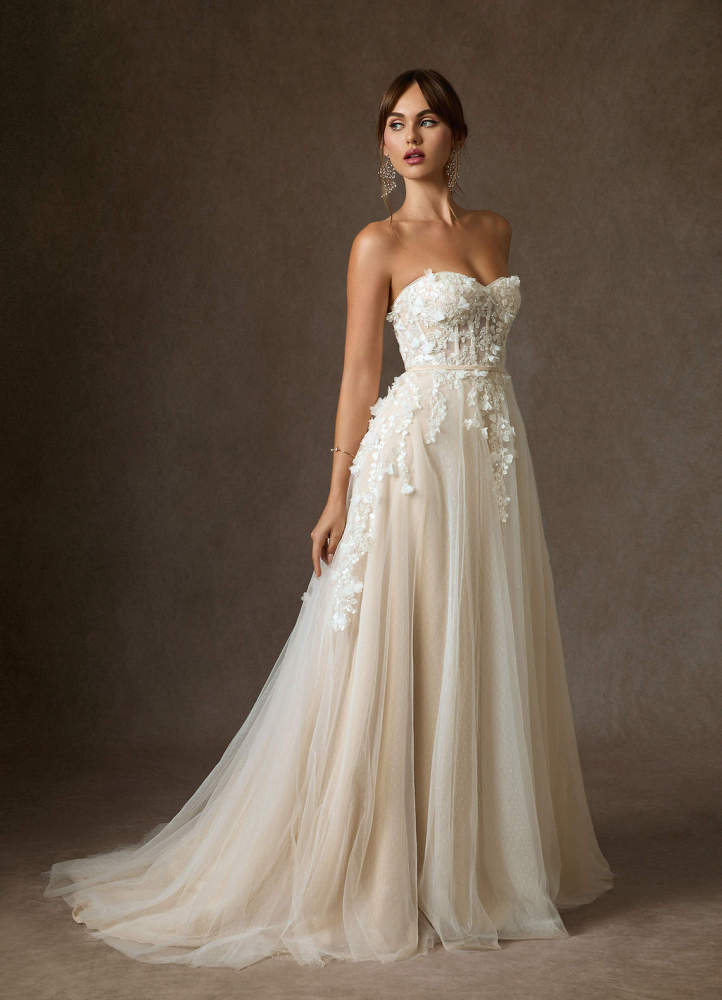 elyessen Diamond White Ball-Gown Off the Shoulder Lace Dress