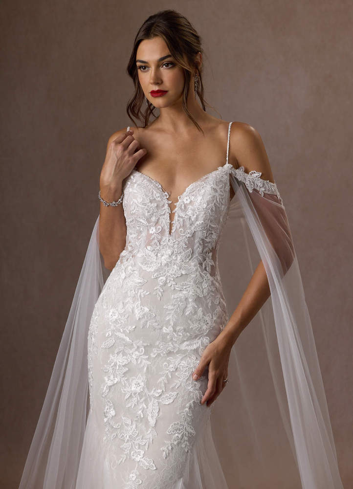 elyessen Leonie Diamond White Mermaid V-Neck Sequins Tulle Dress