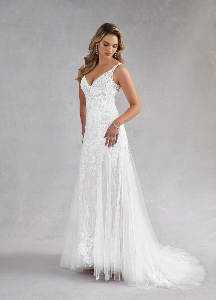 elyessen Konstantin Diamond White Champagne Mermaid Sequins Tulle Dress