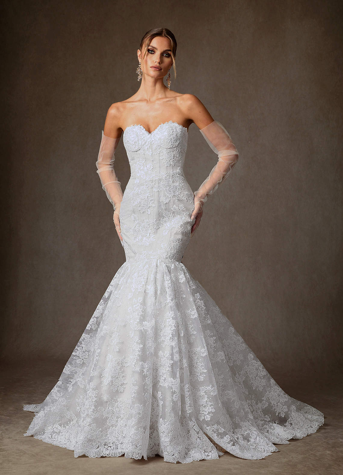 elyessen Janice Diamond White Mermaid Strapless Lace Dress