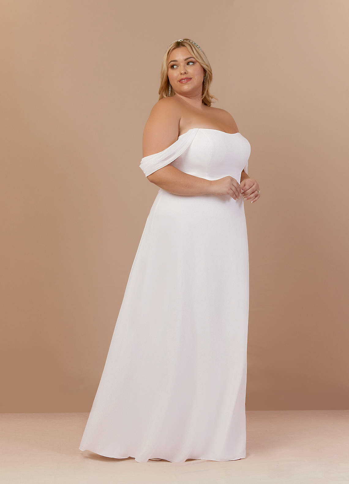 elyessen Ava Stretch Diamond White A-Line Off the Shoulder Stretch Chiffon Dress