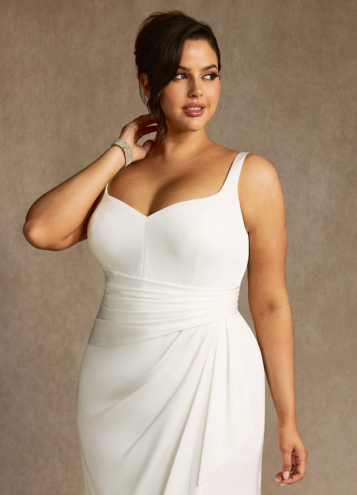 elyessen Isabella Diamond White Mermaid Pleated Crepe Back Satin Dress