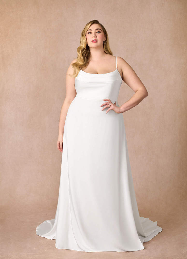 elyessen Shiv Diamond White A-Line Beaded Crepe Back Satin Dress