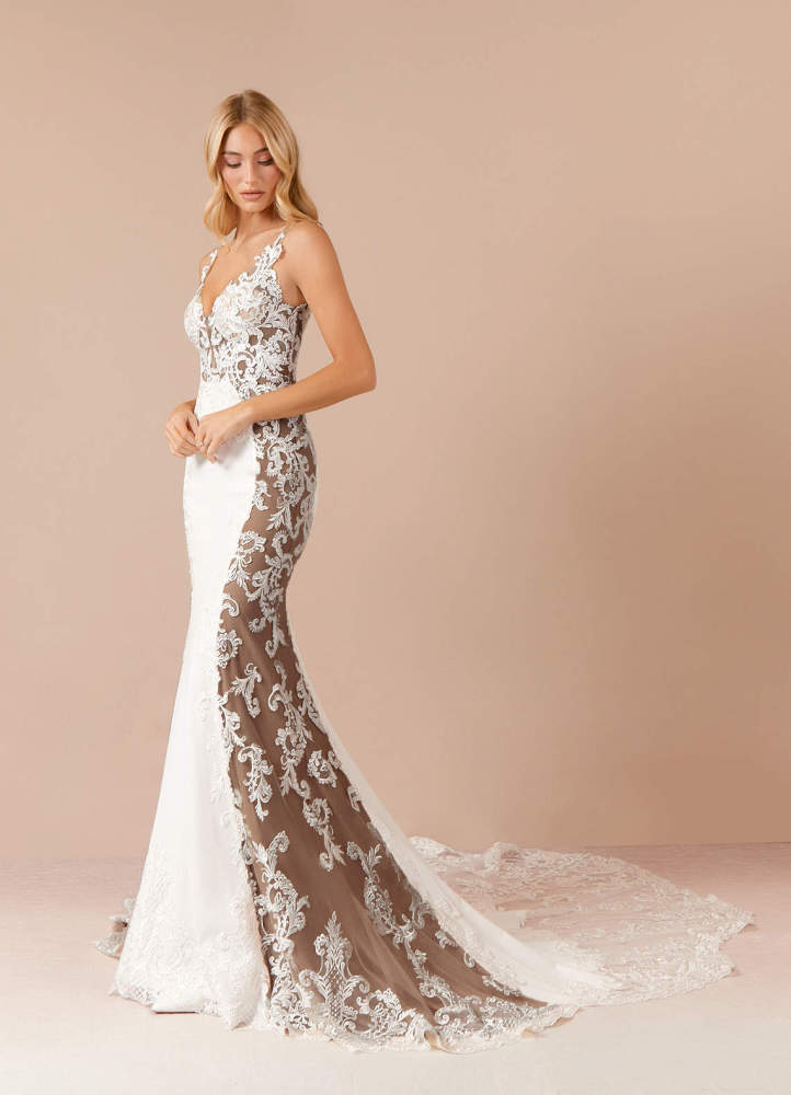 elyessen  Stretch Diamond White Mermaid Sequins Stretch Crepe Dress