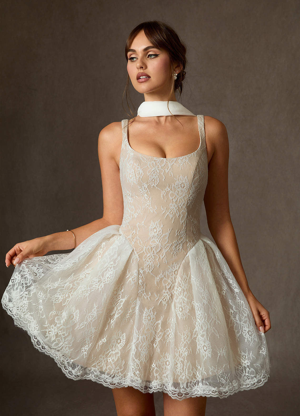 elyessen Two-Piece Diamond White A-Line Lace Dress