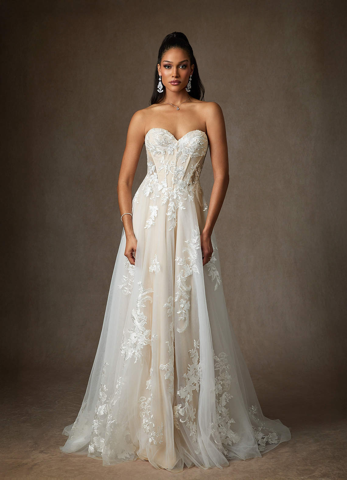 elyessen  Diamond White A-Line Sequins Tulle Dress