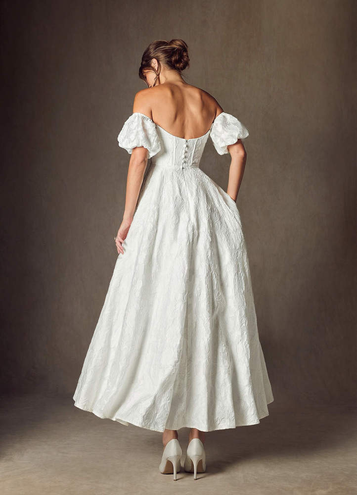 elyessen Clotille Diamond White Ball-Gown Sweetheart Neckline Floral Burnout Jacquard Dress