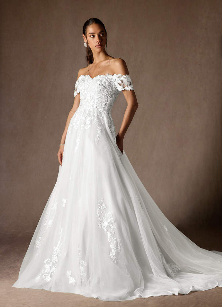 elyessen Rowe Diamond White Ball-Gown Off the Shoulder Tulle Dress