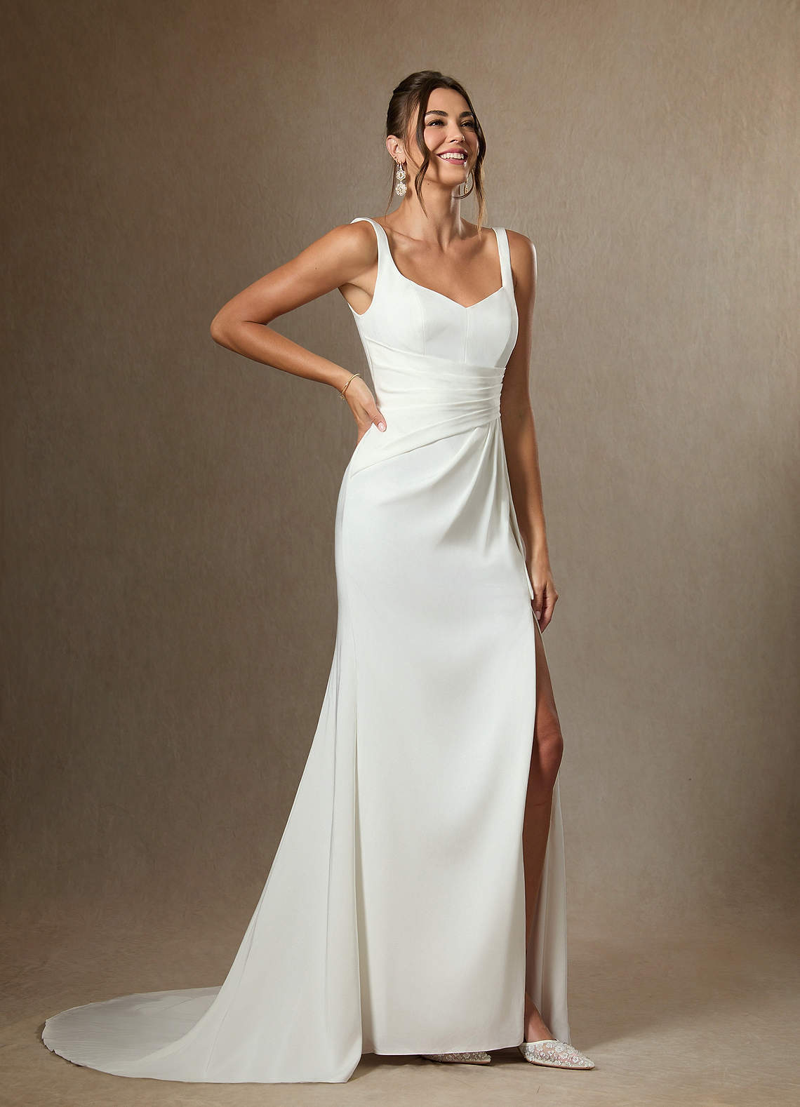 elyessen Isabella Diamond White Mermaid Pleated Crepe Back Satin Dress