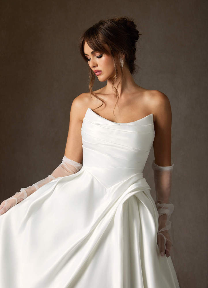elyessen Adelise Diamond White Ball-Gown Strapless Satin Dress
