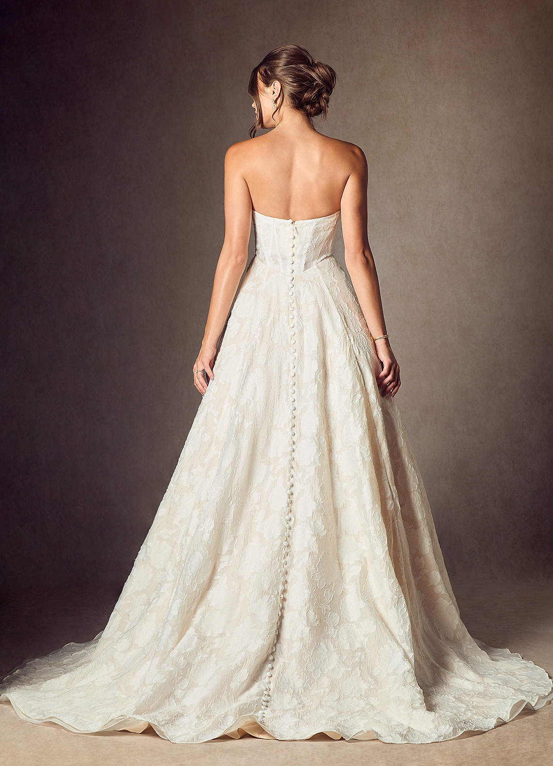 elyessen  Diamond White Ball-Gown Strapless Floral Burnout Jacquard Dress