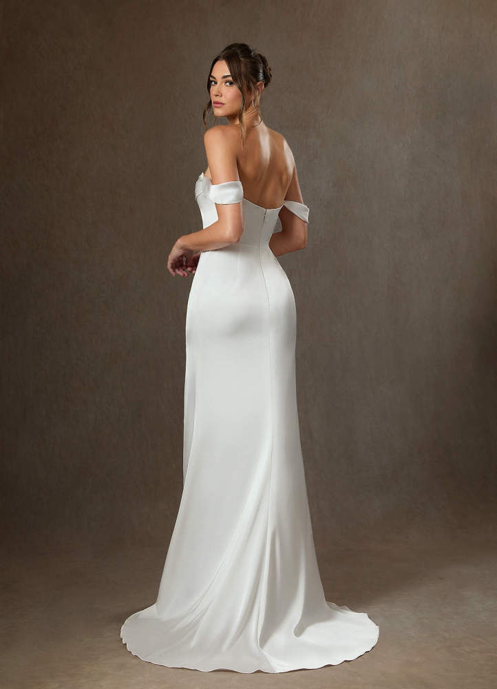 elyessen Blithe Stretch Diamond White Sheath Side Slit Stretch Satin Dress