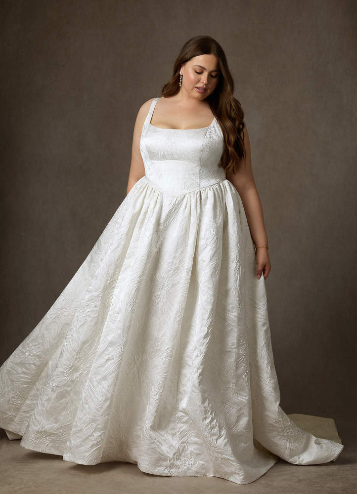 elyessen  Diamond White Ball-Gown with Pockets Floral Jacquard Dress