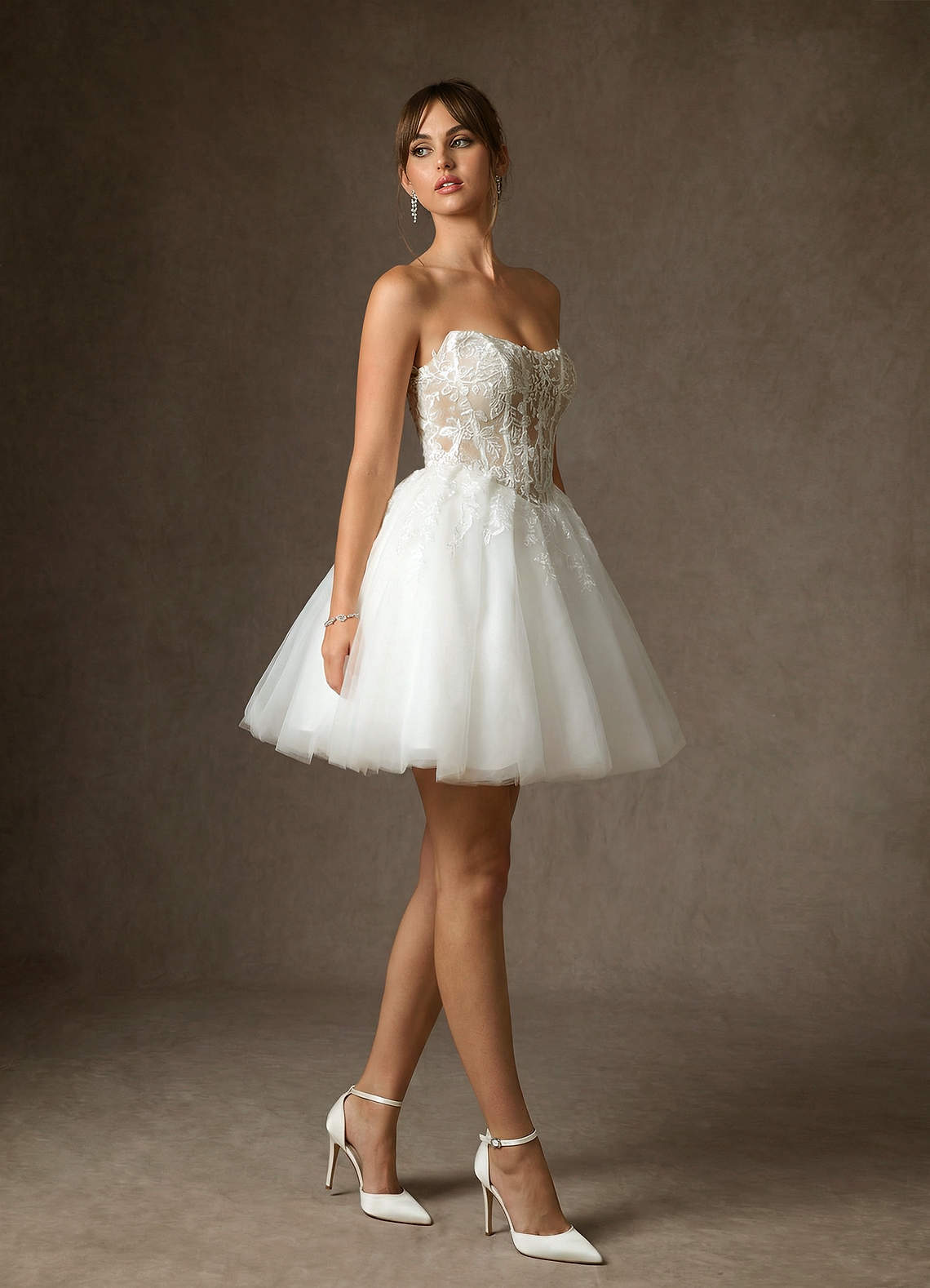 elyessen Anaiza Diamond White Ball-Gown Strapless Lace Dress