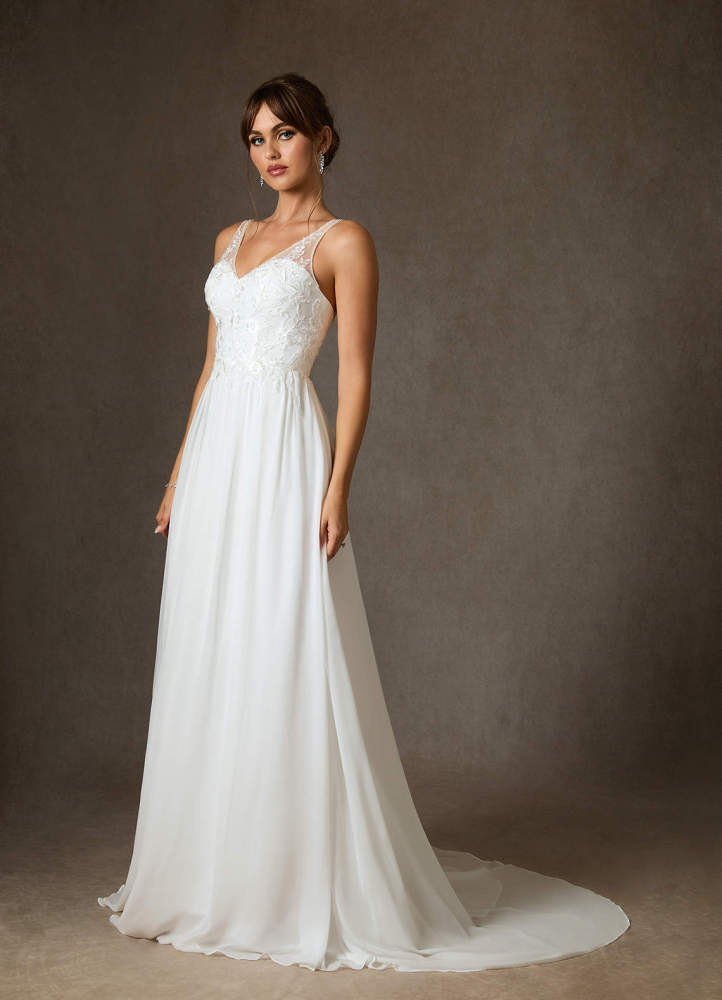 elyessen Carmella Diamond White A-Line Sequins Chiffon Dress