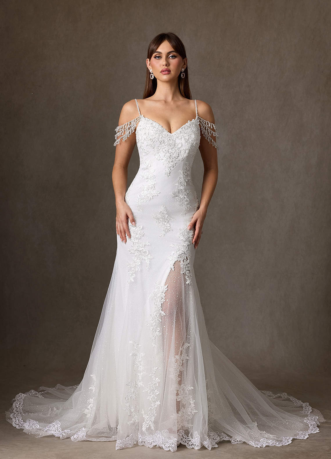 elyessen Saskia Diamond White Mermaid Sequins Tulle Dress