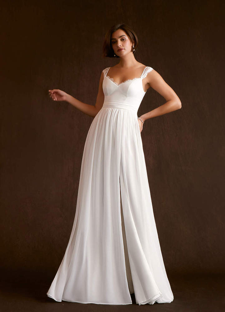 elyessen Aubriella Diamond White A-Line Lace Chiffon Dress