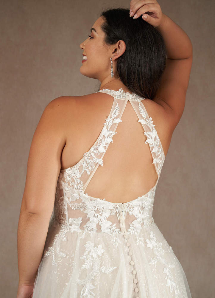 elyessen  Diamond White A-Line Halter Sequins Tulle Dress