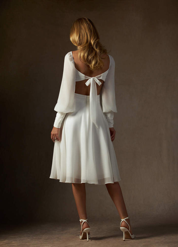 elyessen Delfina Diamond White A-Line V-Neck Pleated Chiffon Dress