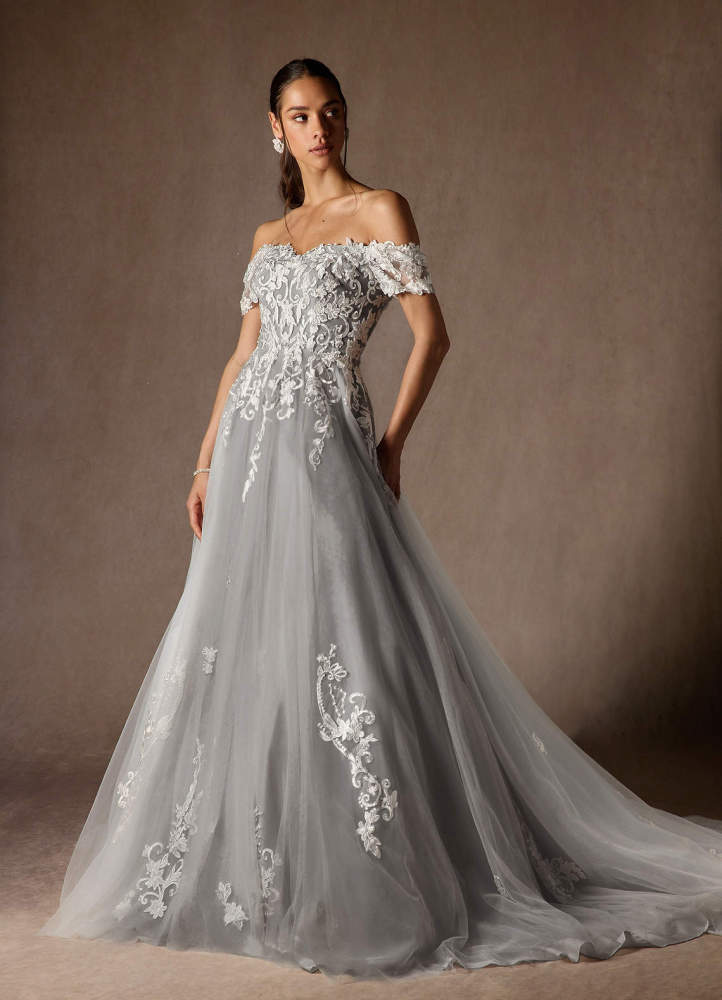 elyessen  Diamond White Ball-Gown Off the Shoulder Tulle Dress