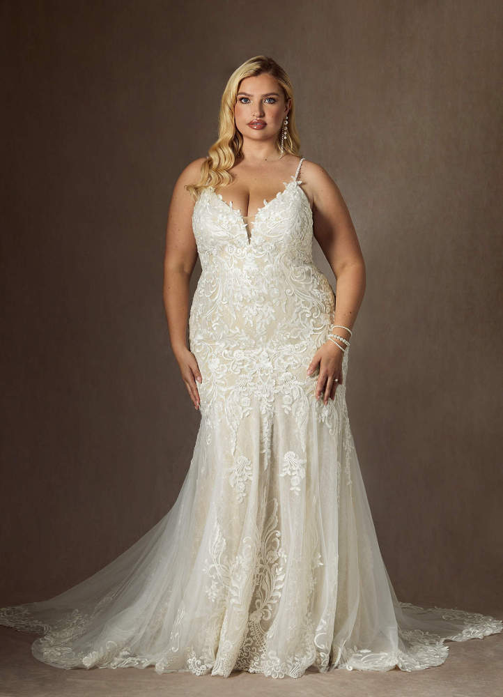 elyessen  Diamond White Mermaid V-Neck Sequins Tulle Dress