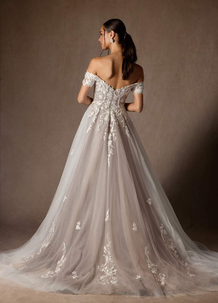 elyessen  Diamond White Ball-Gown Off the Shoulder Tulle Dress