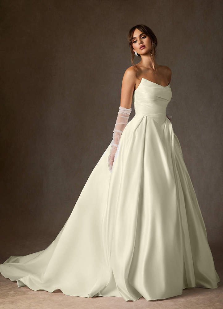 elyessen  Diamond White Ball-Gown Strapless Satin Dress
