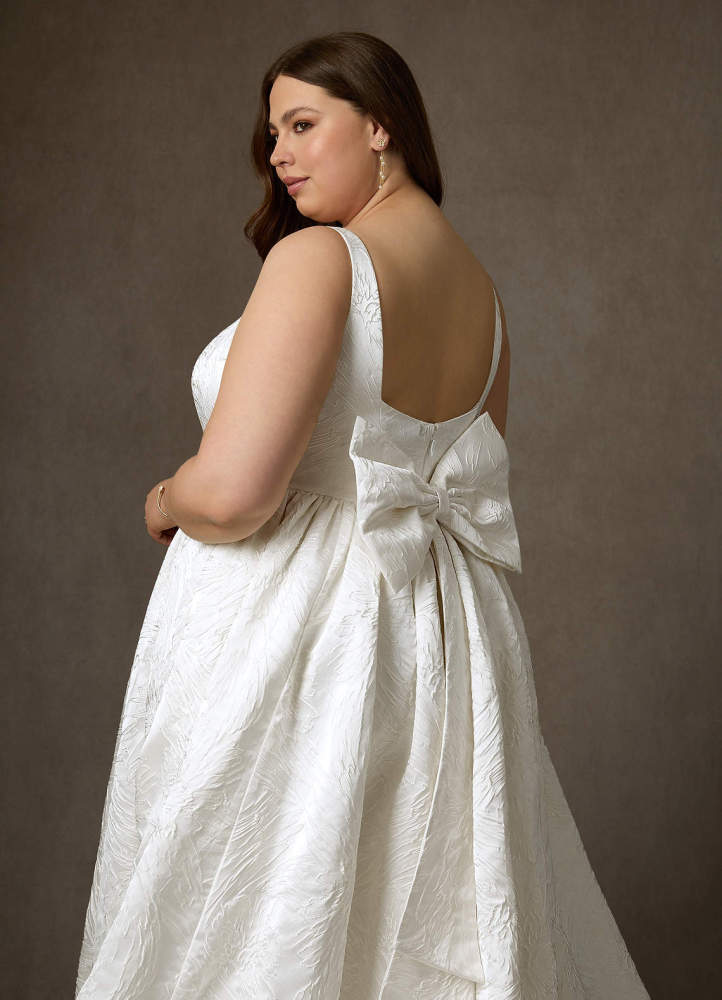 elyessen  Diamond White Ball-Gown with Pockets Floral Jacquard Dress