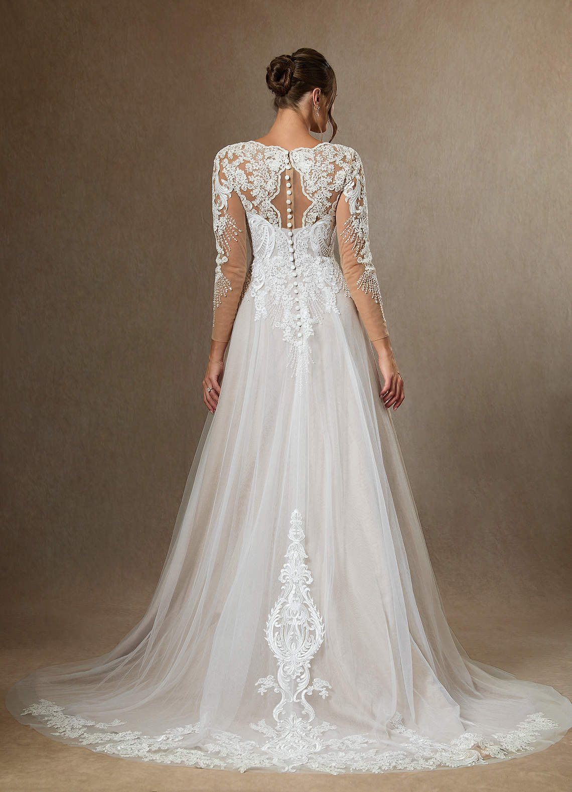 elyessen Essy Diamond White A-Line V-Neck Sequins Tulle Dress