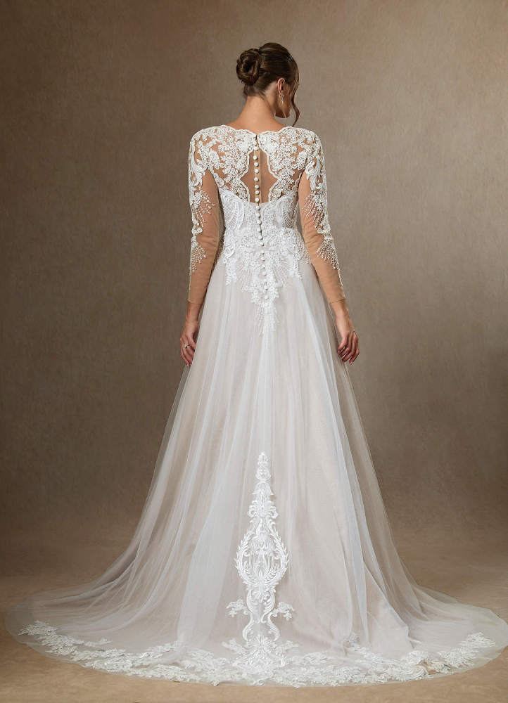 elyessen Essy Diamond White A-Line V-Neck Sequins Tulle Dress