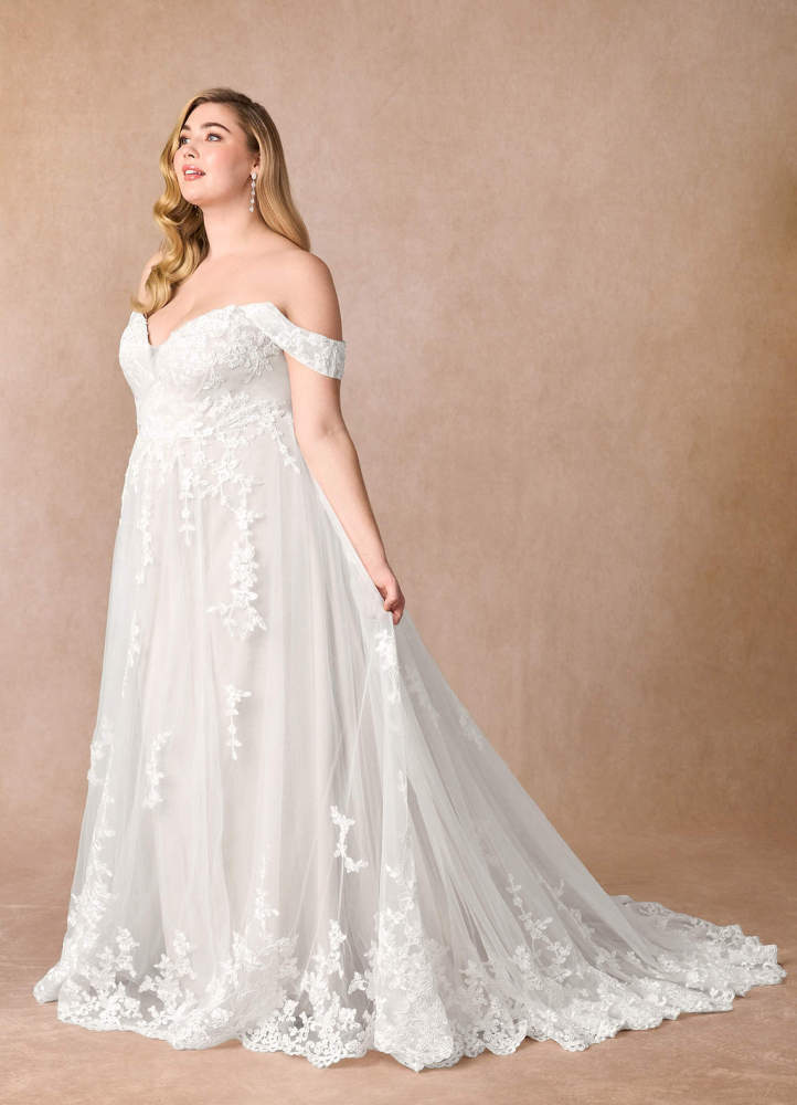 elyessen Botanica Diamond White A-Line Off the Shoulder Tulle Dress