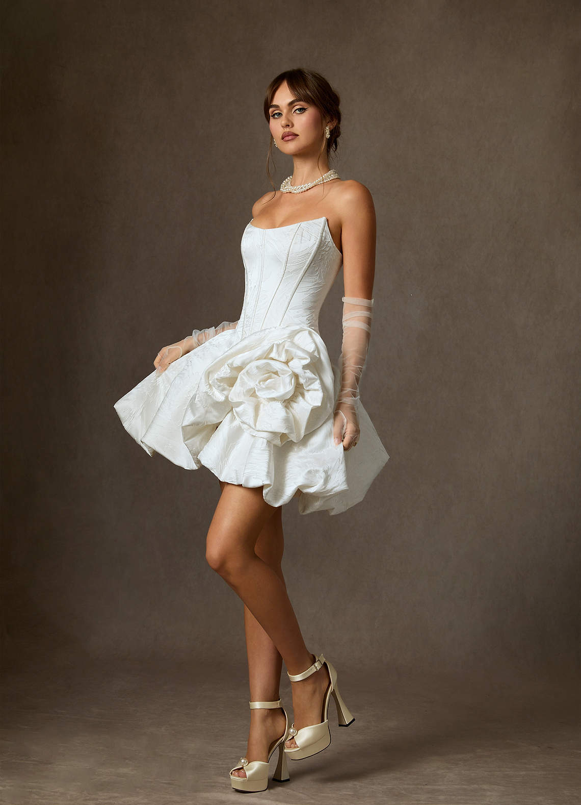 elyessen Kloe Two-Piece Diamond White Ball-Gown Strapless Floral Jacquard Dress