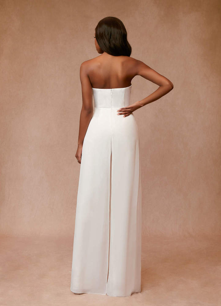 elyessen Tamara Diamond White Pant Styles Strapless Chiffon Dress