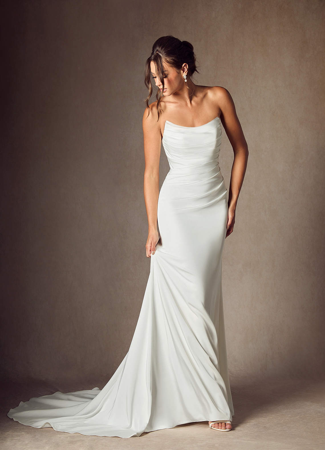 elyessen Elyse Diamond White Mermaid Strapless Crepe Back Satin Dress