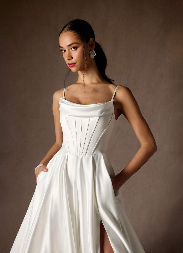 elyessen Katalina Diamond White Ball-Gown Strapless Satin Dress