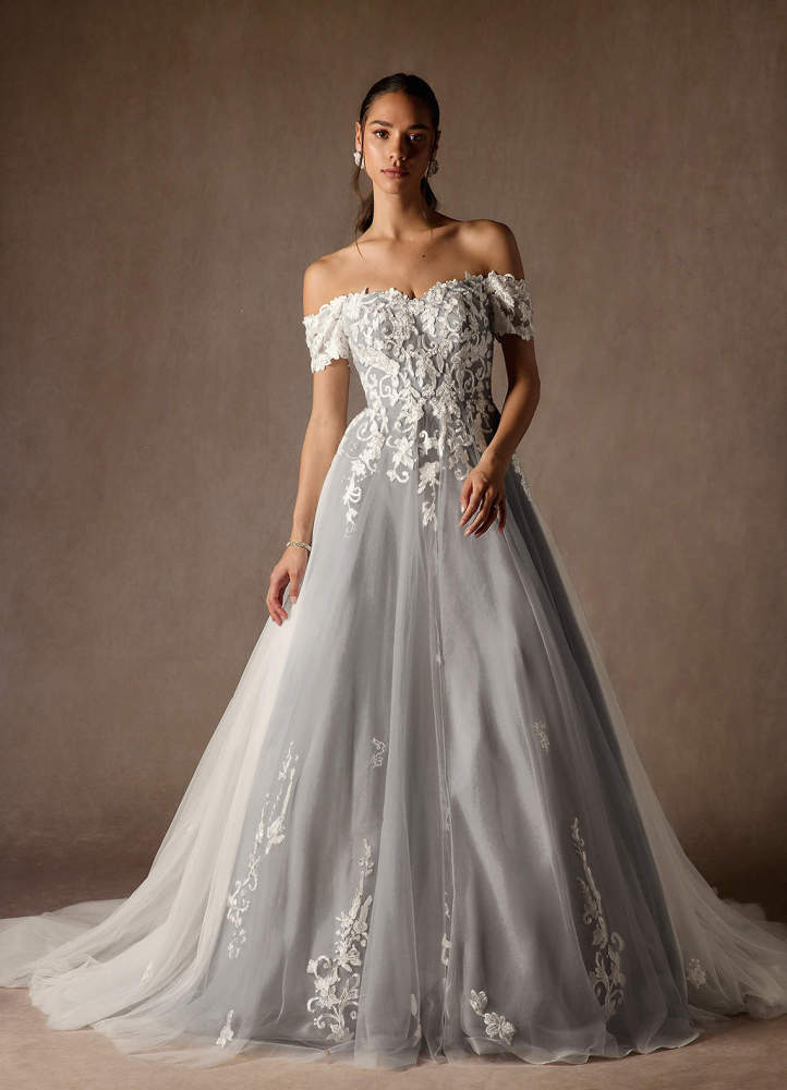 elyessen  Diamond White Ball-Gown Off the Shoulder Tulle Dress