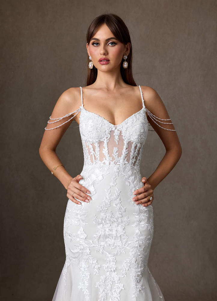 elyessen Denise Diamond White Mermaid Sequins Tulle Dress
