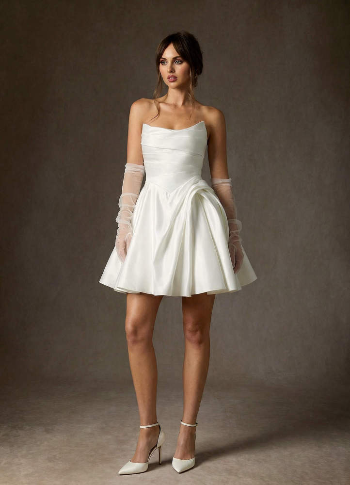 elyessen Granville Diamond White Ball-Gown Strapless Satin Dress