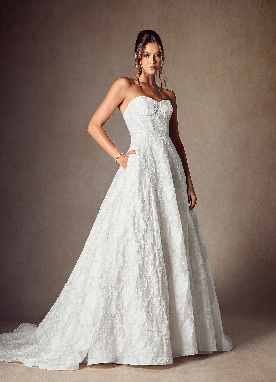 elyessen Meadow Diamond White Ball-Gown Strapless Floral Burnout Jacquard Dress