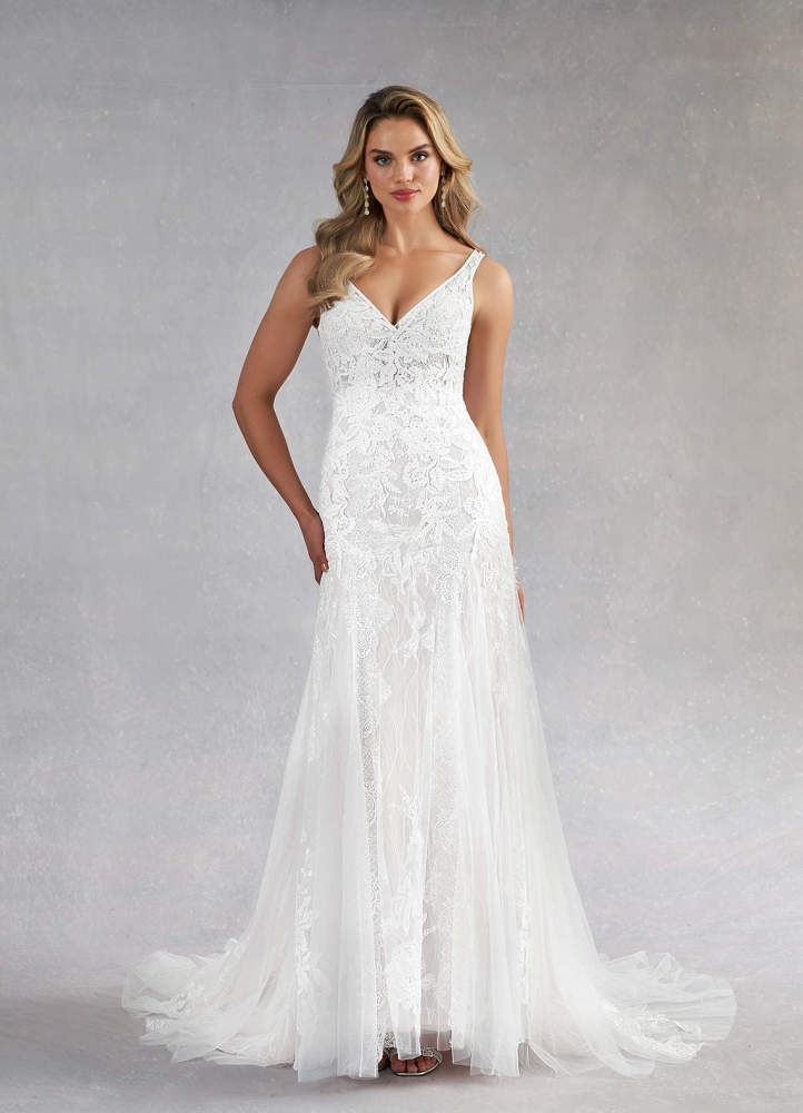 elyessen Konstantin Diamond White Champagne Mermaid Sequins Tulle Dress