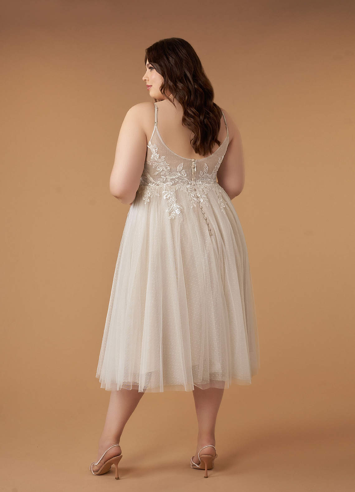 elyessen Diamond White A-Line V-Neck Sequins Tulle Dress