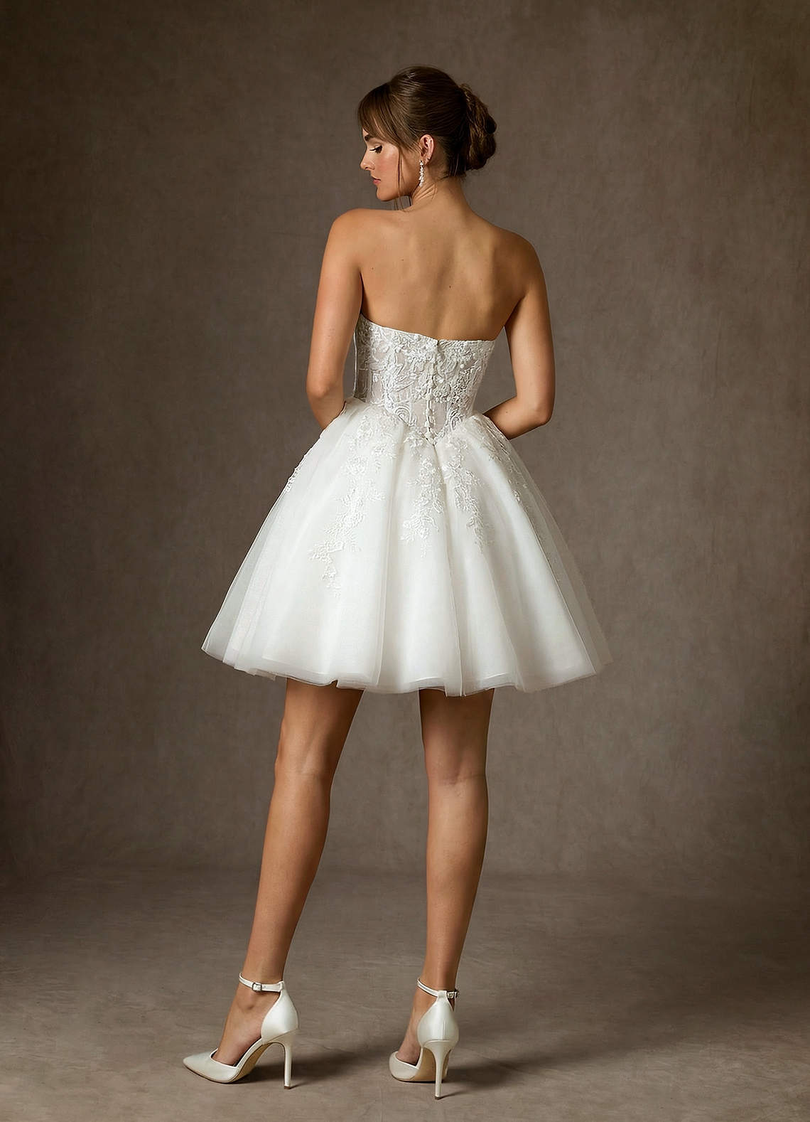 elyessen Anaiza Diamond White Ball-Gown Strapless Lace Dress
