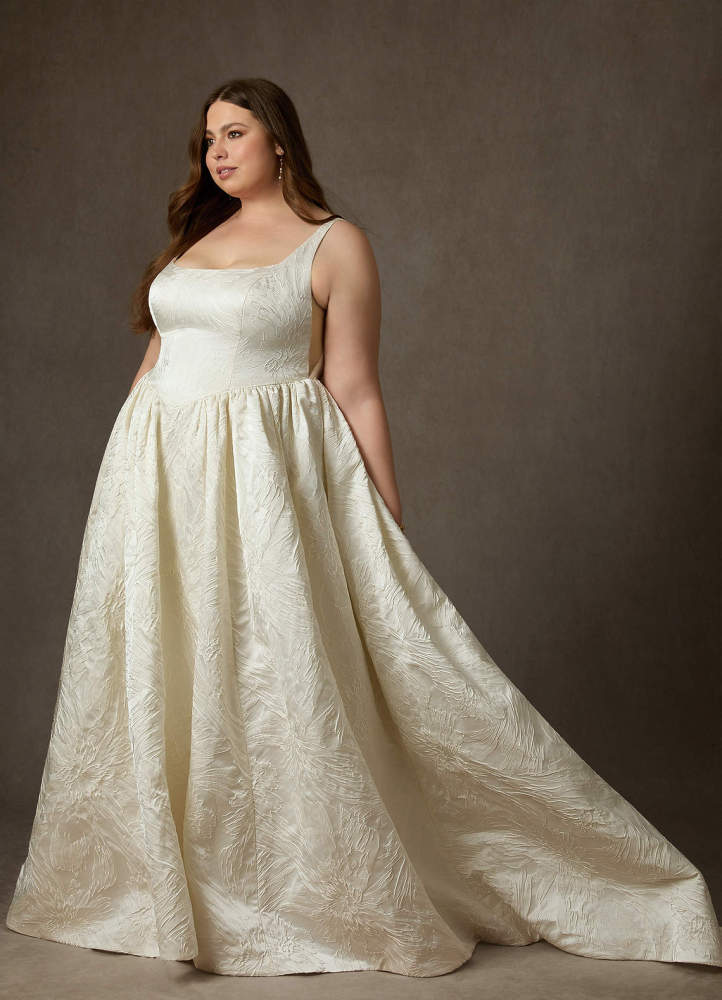 elyessen  Diamond White Ball-Gown with Pockets Floral Jacquard Dress