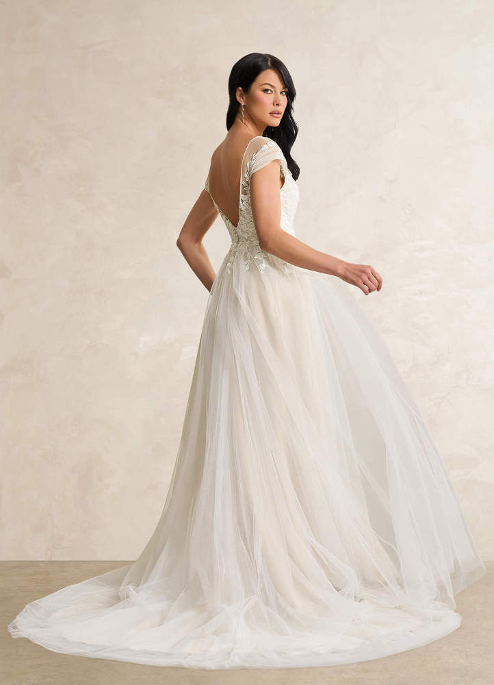 elyessen  Diamond White A-Line V-Neck Tulle Dress