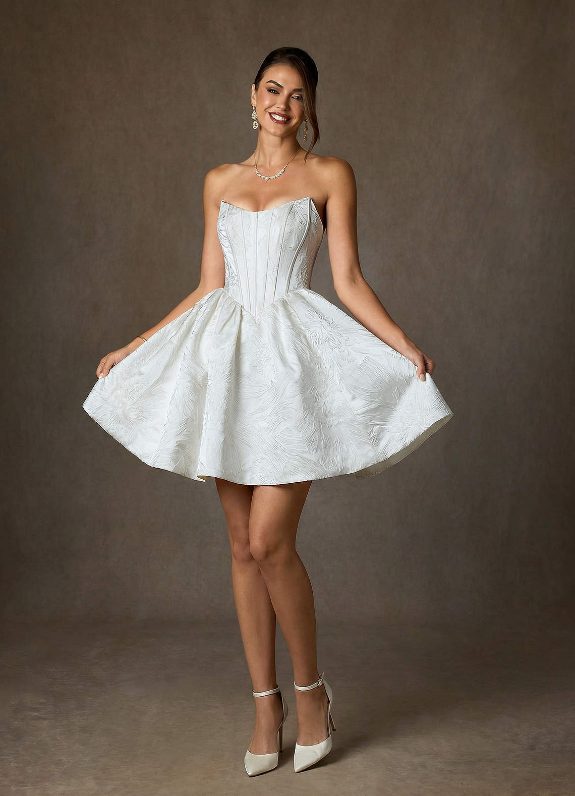 elyessen Demetrius Diamond White A-Line Strapless Floral Jacquard Dress