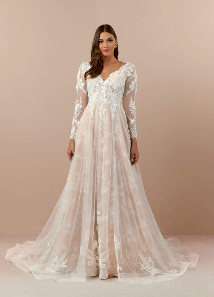 elyessen  Diamond White Champagne A-Line V-Neck Sequins Tulle Dress