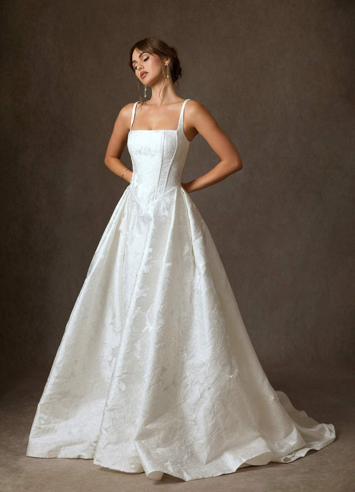 elyessen Delvina Diamond White Ball-Gown with Pockets Floral Jacquard Dress