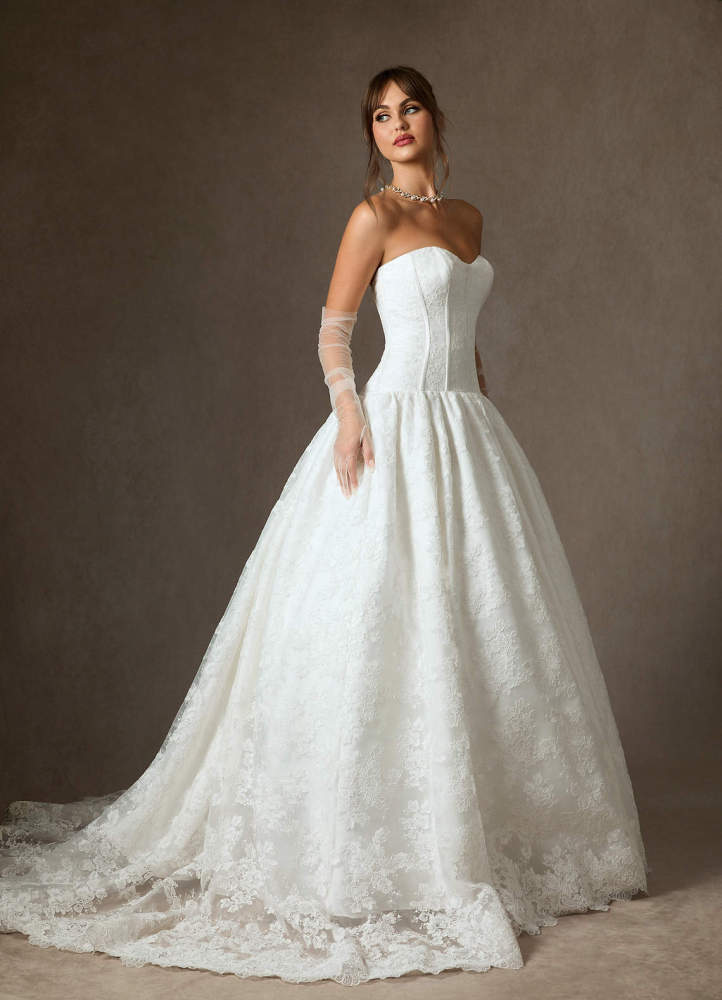 elyessen Giselle Diamond White Ball-Gown Strapless Lace Dress