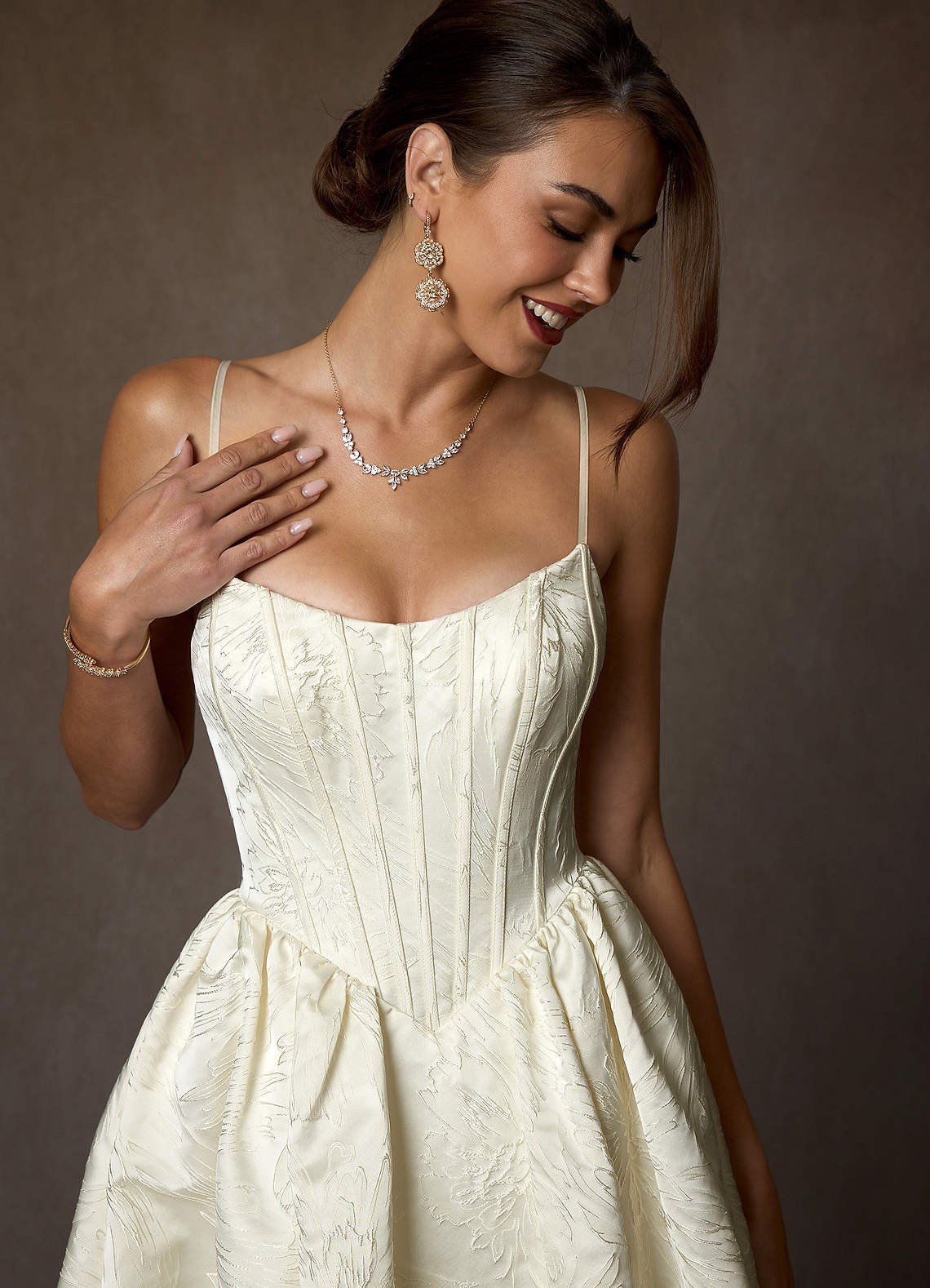 elyessen Demetrius Diamond White A-Line Strapless Floral Jacquard Dress
